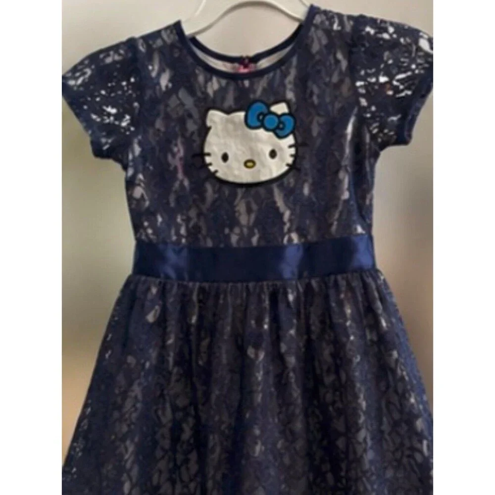 #079 - Blue Hello Kitty Girls Lace Dress Size Small 6/6X